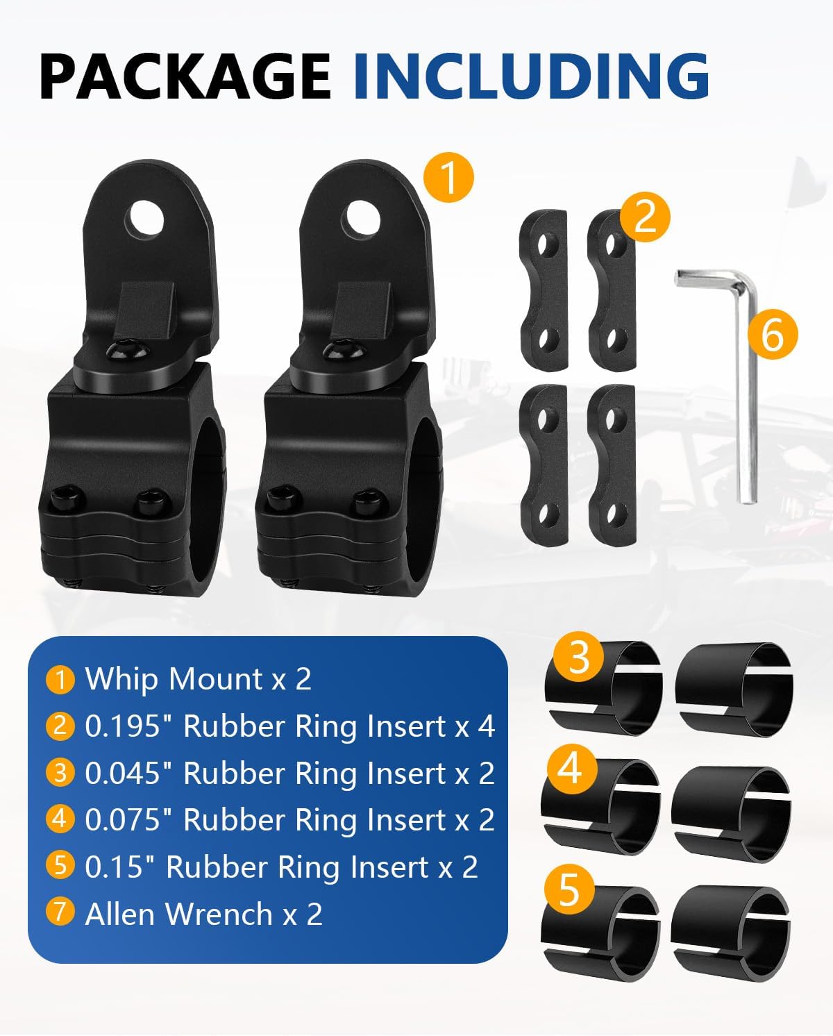 Utv Flag Mount Aluminum Alloy Whip Light Mounting Bracket Fit for 1.75"- 2" Roll Cage Clamp with 360° Rotation Compatible with Polaris RZR, Can Am, Jeep - 2pcs,Black