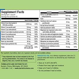 Bariatric Choice Once-Daily Bariatric Multivitamin with 45 mg of Iron | Easy to Swallow Capsule | Vitamin for Bariatric Surgery Patients | 90 Count (3-Month Supply)