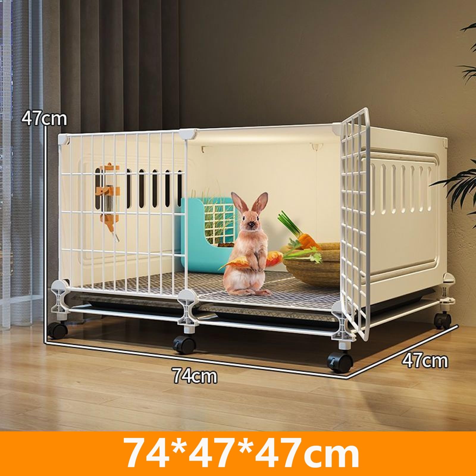 Jaula para Conejos Interior con Bandeja Jaulas para Mascotas Multifunctional Casa Conejo con Ruedas Diseño Ventilado Y Transpirable(White,74 * 47 * 47cm)