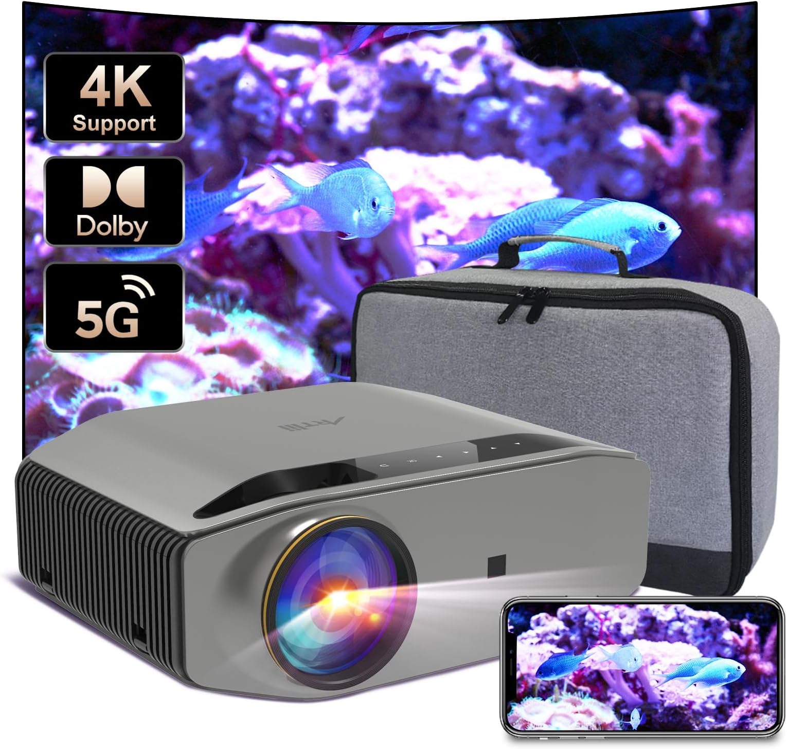 Vidéoprojecteur 1080P 16000 Lumens Avec WiFi Bluetooth 5G - Zoom Électrique Pour Home Cinéma