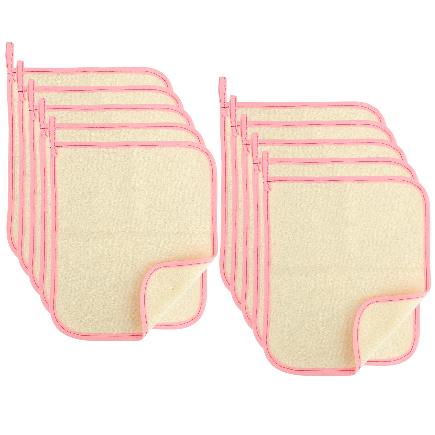 10Pcs Wash Cloths,Exfoliating Body Scrubber,Body Scrubber Exfoliator,Pink Frame Exfoliating Washcloth,Face Cloths for Washing Face,Loofah Exfoliating Body Scrubber,Wash Rags for Body,Exfoliating Towel