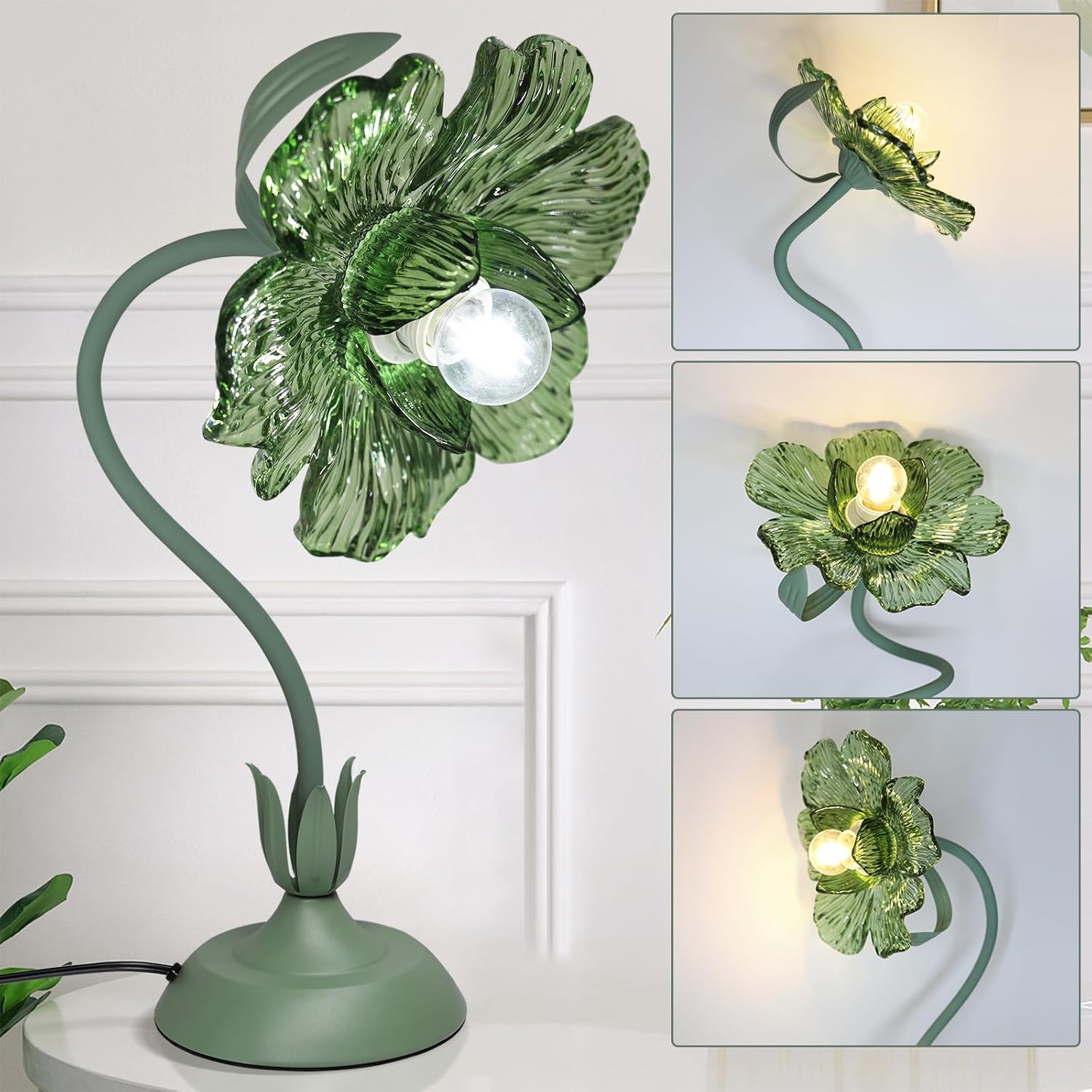 Begonia Flower Table Lamp for Bedroom, 3 Colors Flower Reading Light with E26 Bulb, Cute Desk Lamp Bedside Lamps for Nightstands Home Decor, Adjustable Flexible DIY Floral Lamps for Living Room Office