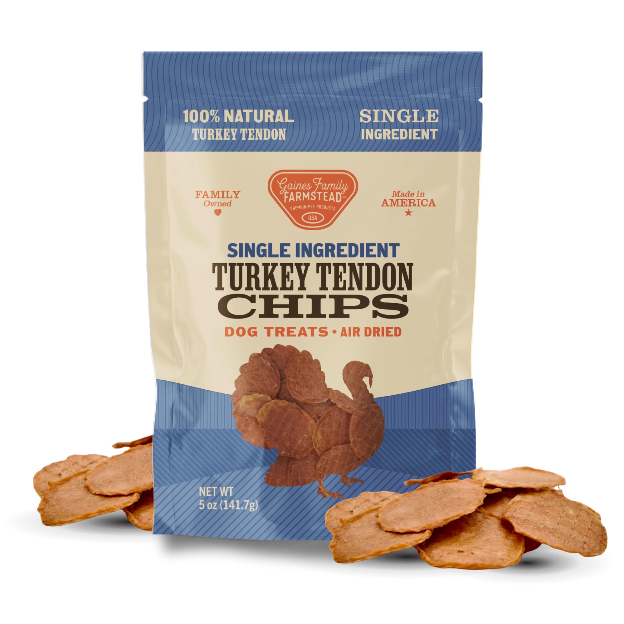 Gaines Family Farmstead Turkey Tendon Chips for Dogs – 5 oz, Natural Single-Ingredient Dog Treats, High-Protein Crunchy Chews, Rawhide Alternative, Grain-Free, Made in USA