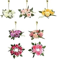 Vista 2 de Portavelas de flores hechas a mano de 8 pulgadas, portavelas rústico, centro de mesa de boda, decoración de mesa de Navidad [blanco], anillo de vela