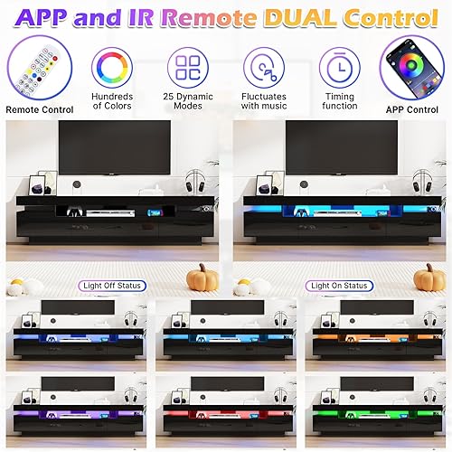 Miniatura 4 de Soporte de TV blanco de 70 pulgadas para TV de 7580 pulgadas, moderno soporte de TV LED para sala de estar, centro de entretenimiento de alto brillo