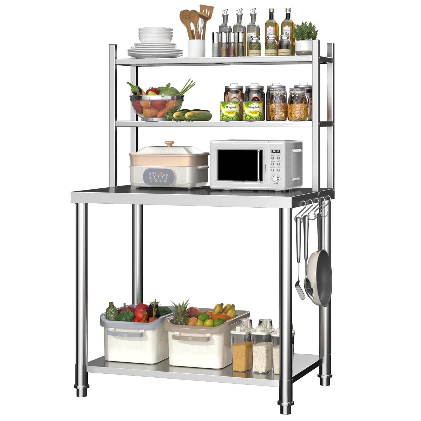 YODOLLA Table INOX Professionnel|Table Cuisine avec Rangement|Ch.450KG | 120x60x145cm Table de Travail Inox avec Étagère sur 2 Niveaux| Meuble de Gastronomie Cuisine Rangement Garage Cave