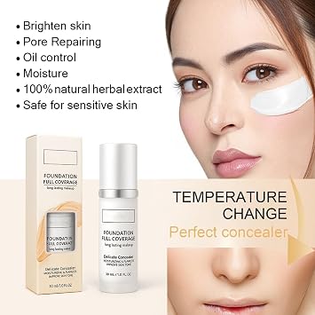 Colour Changing Foundation for Mature & Aging Skin, 2PCS Natural Moisturizing Liquid Foundation, Flawless Colour Changing Warm Skin Tone Foundation, Long Lasting Waterproof Concealer Makeup Base