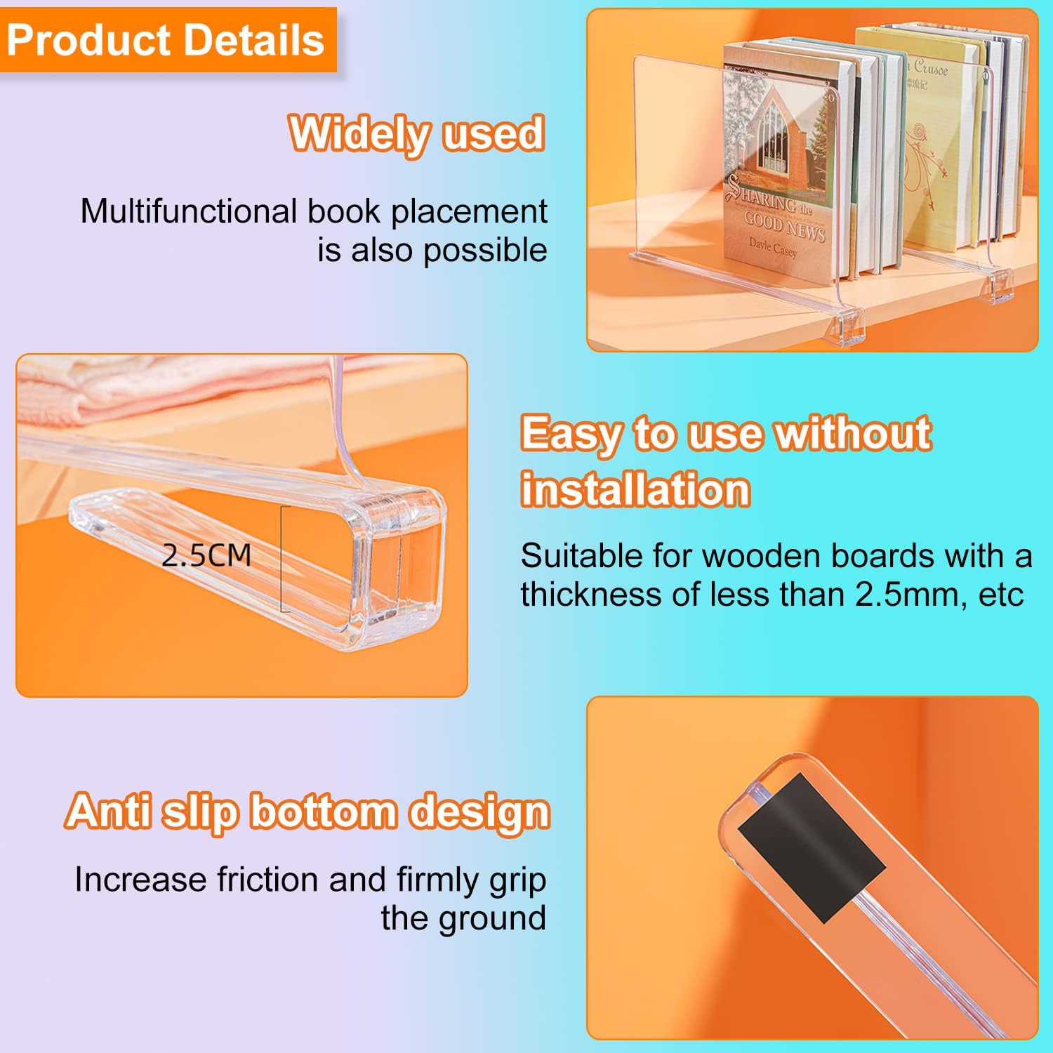Set 8 Divisori Per Ripiani In Acrilico - 30x20 Cm, Trasparenti, Organizzazione Armadi - Foto 5