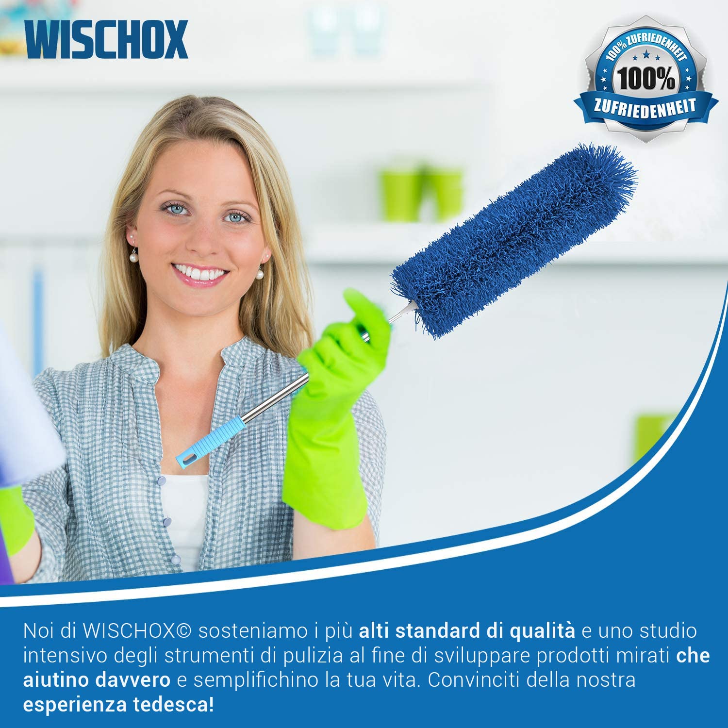 WISCHOX Asta Telescopica per Spolverare in Microfibra Lavabile | Asta Telescopica Extra Lunga 40-280 cm | Rimuovi Ragnatele e Cattura Polvere Estensibile | Accessori Casa Divano Scopa