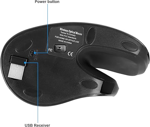 Miniatura 8 de Ratón vertical recargable USB de 2.4 GHz, inalámbrico, tamaño L, unisex, ergonómico, ratones ópticos, 6 botones para diestros, reduce la tensión de