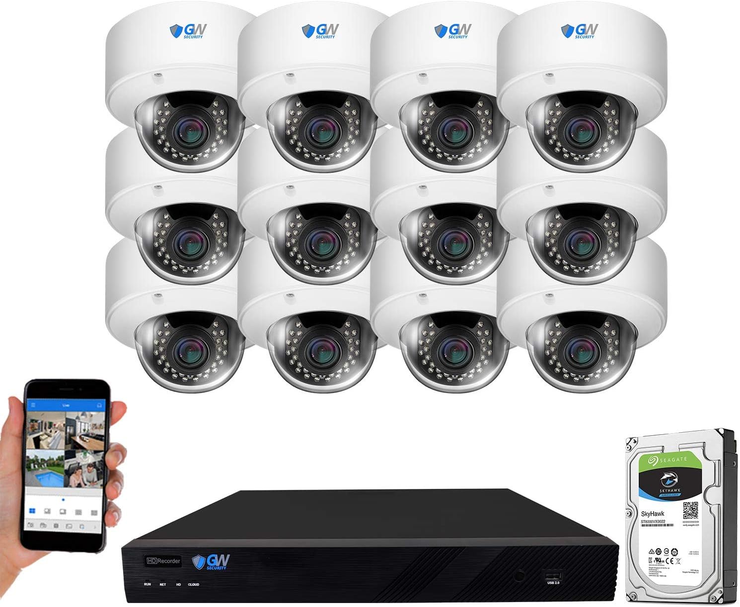 Buy GW Security AutoFocus IP Camera System, 16 Channel H.265 4K NVR, 12