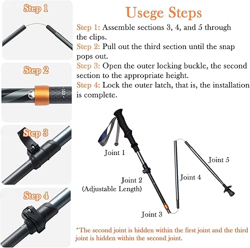 Miniatura 6 de Naturehike UL 3K - Bastón de senderismo de fibra de carbono 7075 de aluminio ajustable plegable de 3 secciones ultraligero con empuñaduras de espuma