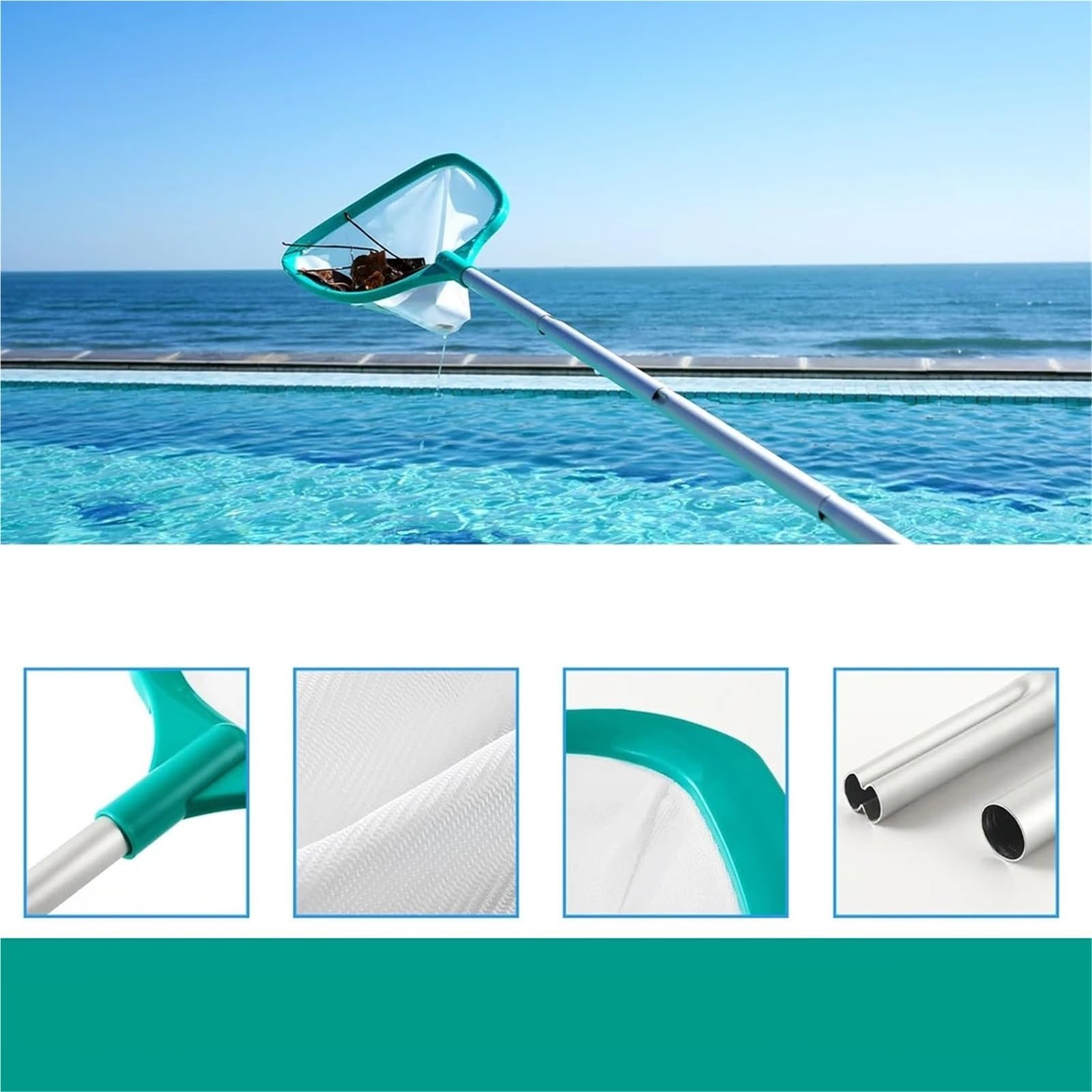 Épuisette de Bassin, écumoire de Piscine d'été avec Manche rétractable, élimination des Feuilles, Outils de Nettoyage Professionnels for Bassin de Jardin pour Nettoyer la Piscine