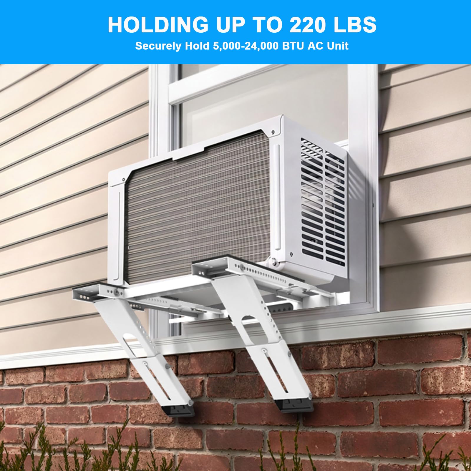 Soporte universal para aire acondicionado de ventana, sin taladrar, soporte de ventana de CA resistente soporta hasta 200 libras para unidades de CA de 5,000 a 24,000 BTU, se adapta a ventanas