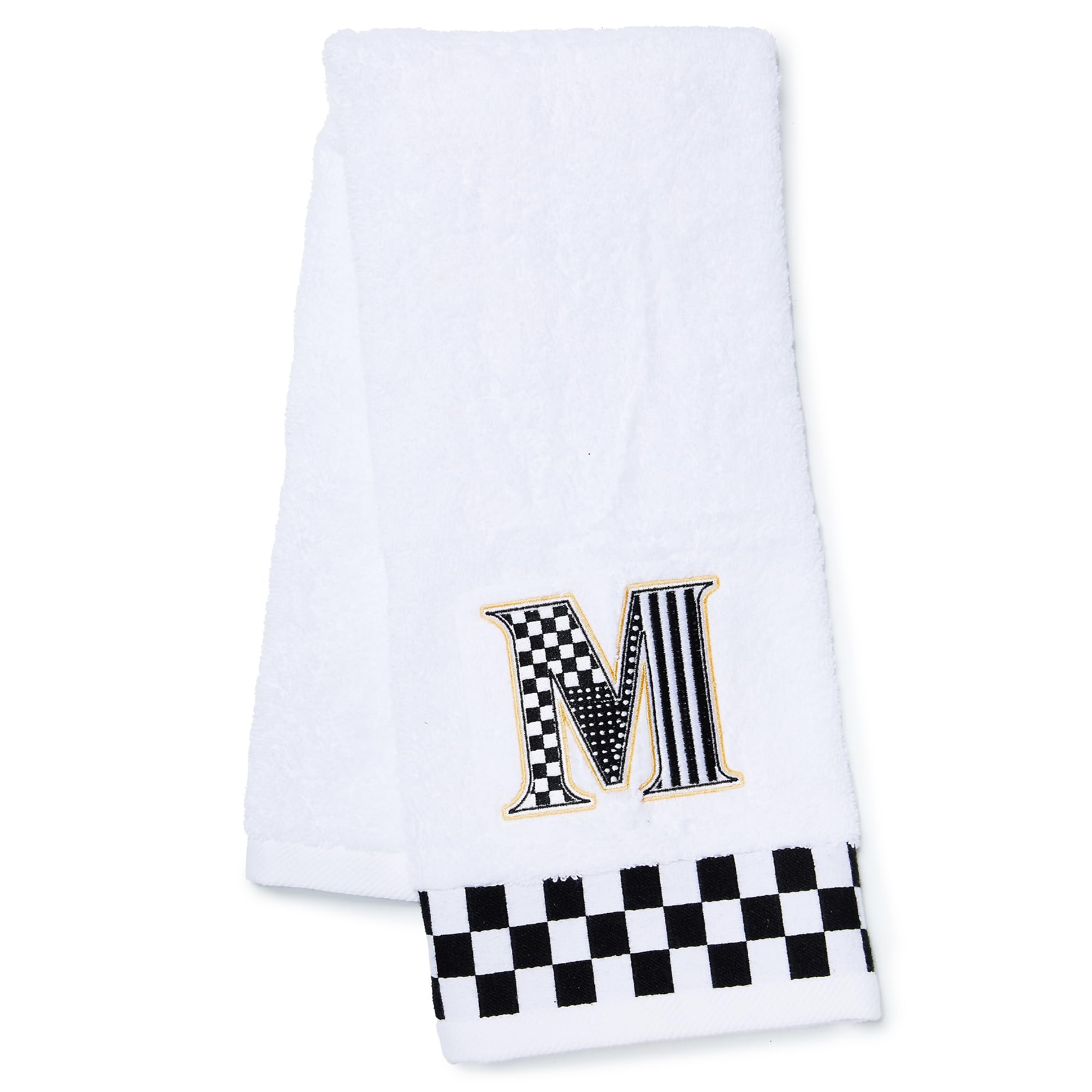 MACKENZIE-CHILDS Monogram Cotton Hand Towel, Cute Black-and-White Decorative Monogrammed Hand Towel for Bathroom or Kitchen, M