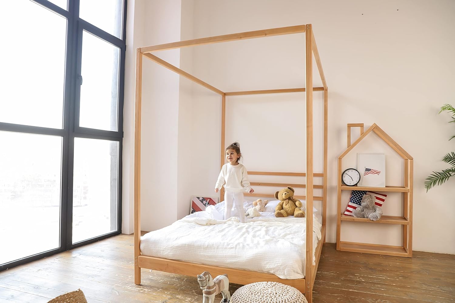 BUSY WOOD Montessori Toddler Bed with Legs - Teenage Bedframe - Scandinavian Bed - Toddler Bed Frame - Twin Bed for Kids - Full Size Bed Frame - Montessori Bed - Queen Bed for Toddlers (Model 8)