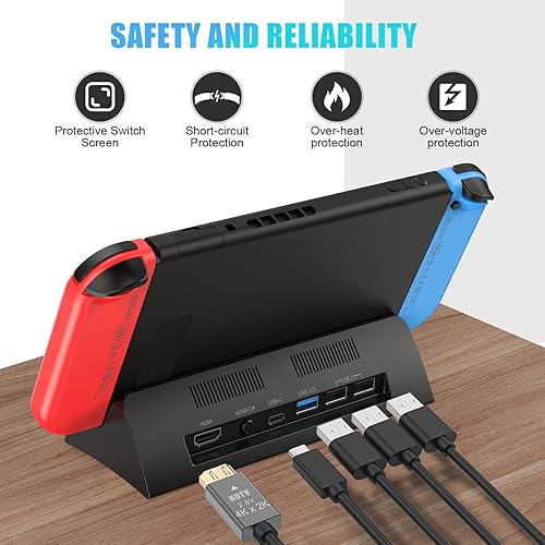 Miniatura 6 de Estación de acoplamiento de TV para interruptor, reemplazo para juego de muelle oficial. Soporta salida HDMI 4K con adaptador de corriente de 15