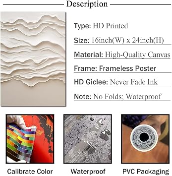 Abstract Ocean Waves Canvas Wall Art Beige Textured Painting Cream and White Pictures