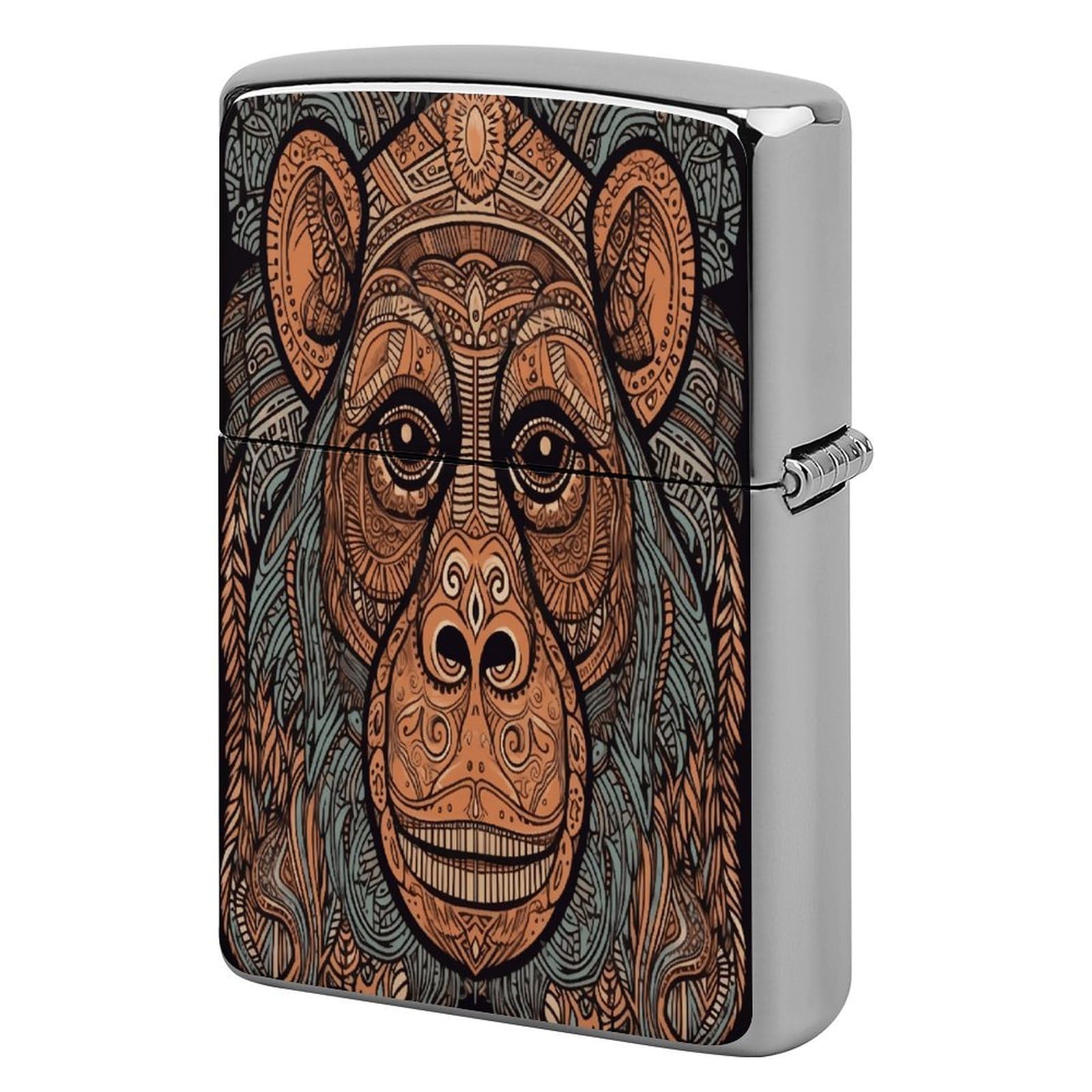 Fekiloot Style Orangutan Tribal Pattern Lighter Case Cover Metal Lighter Case