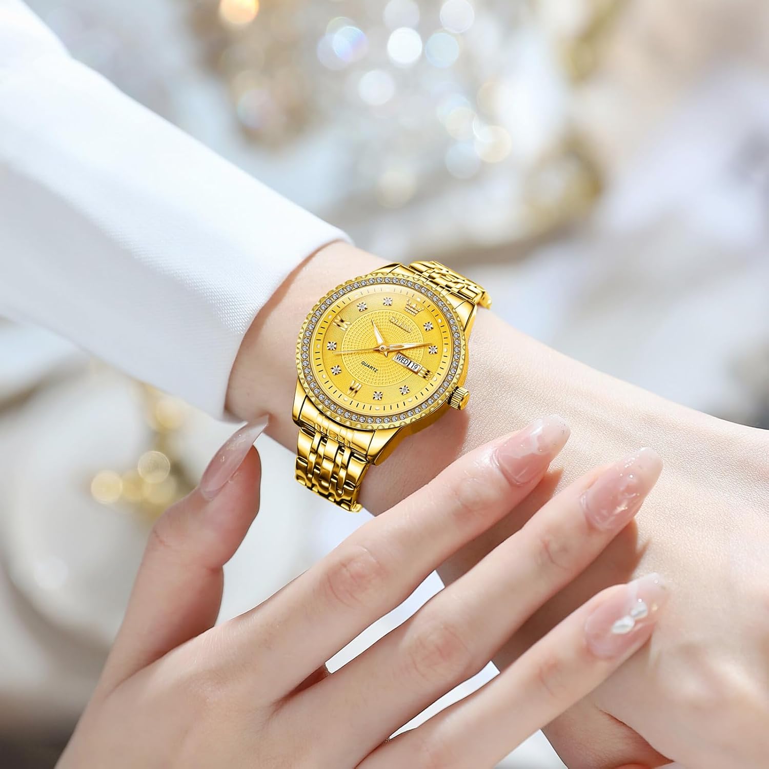 OLEVS Watch Women with Day Date Luxury Stainless Steel Ladies Watch Elegant Small Wrist Women's Dress Watches Diamond Quartz Watches for Women - Image 3