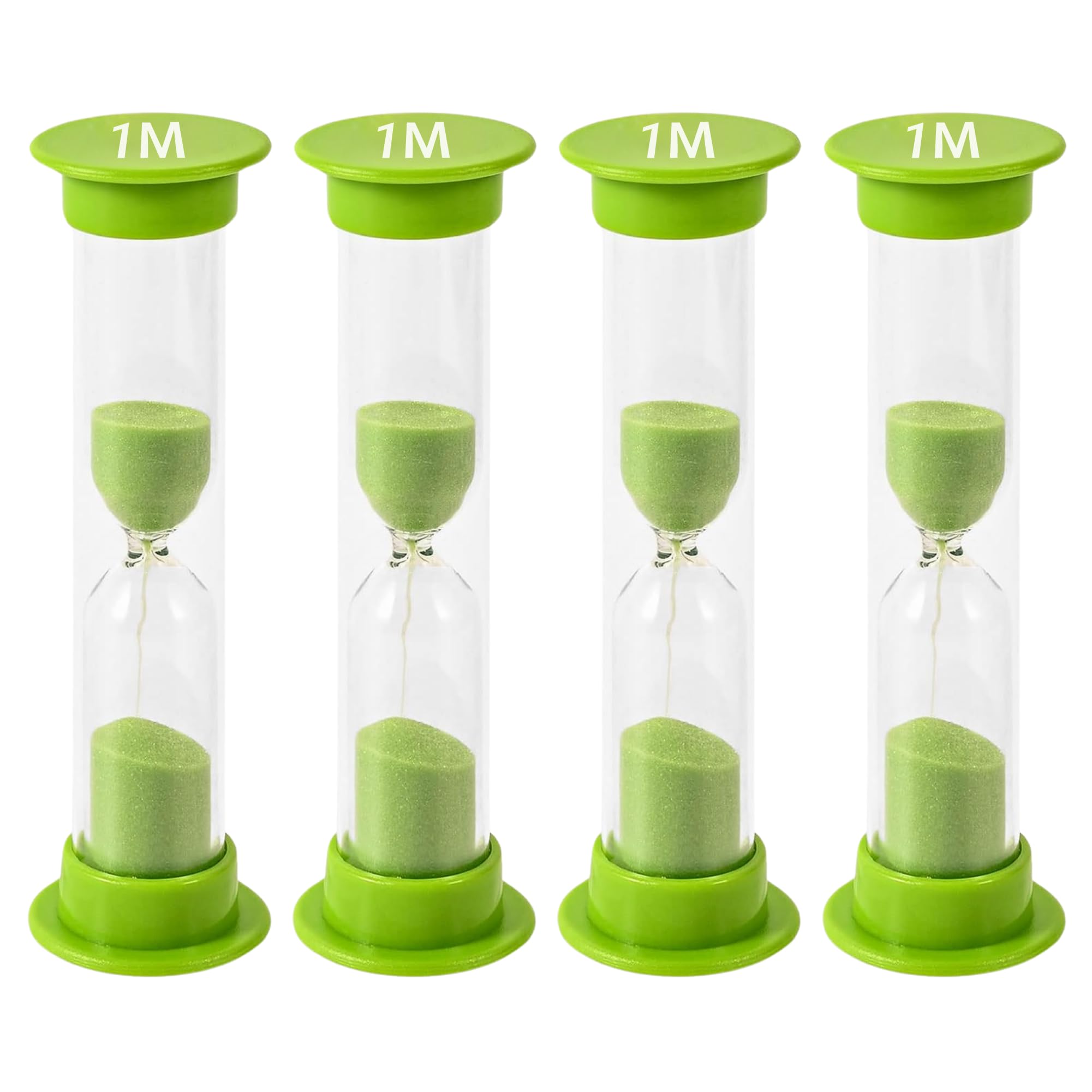 Sand Timer for Kids - 1 Minute Set of 4 Hour Glass - Green Color- Acrylic Covered for Classroom, Home & Kids Room