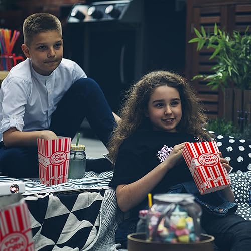 Miniatura 6 de Keriqi Bolsas de palomitas de maíz de fondo plano, 100 bolsas de papel para la familia de películas, béisbol, temática de carnaval, Navidad, fiesta