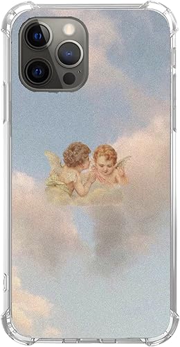 Miniatura 2 de Nsyosio Funda con diseño de lindo ángel para iPhone 13 Pro Max, funda estética de ángel rosa con nubes de bebé para hombres, mujeres y niñas, diseño