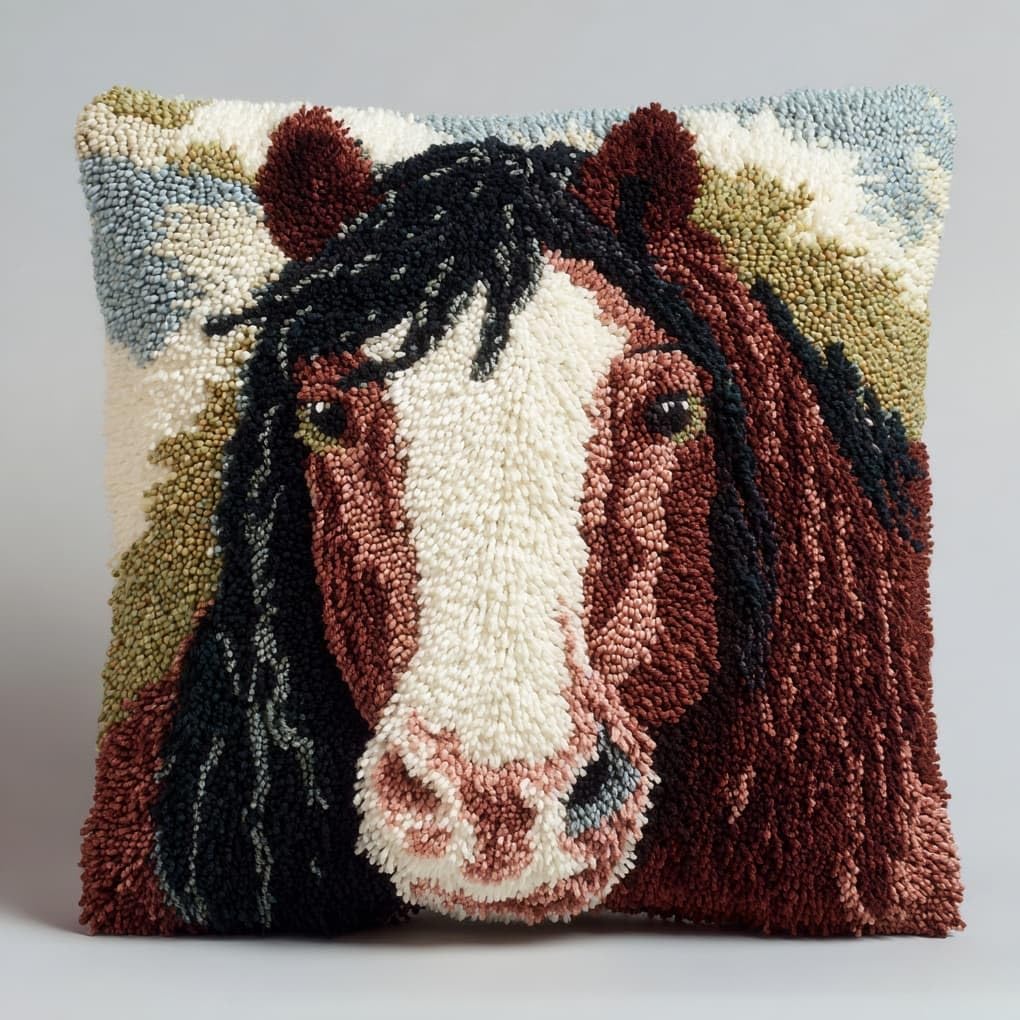 WallustrioaW Latch Hook Pillowcase Cushion Kits,Animal Horse