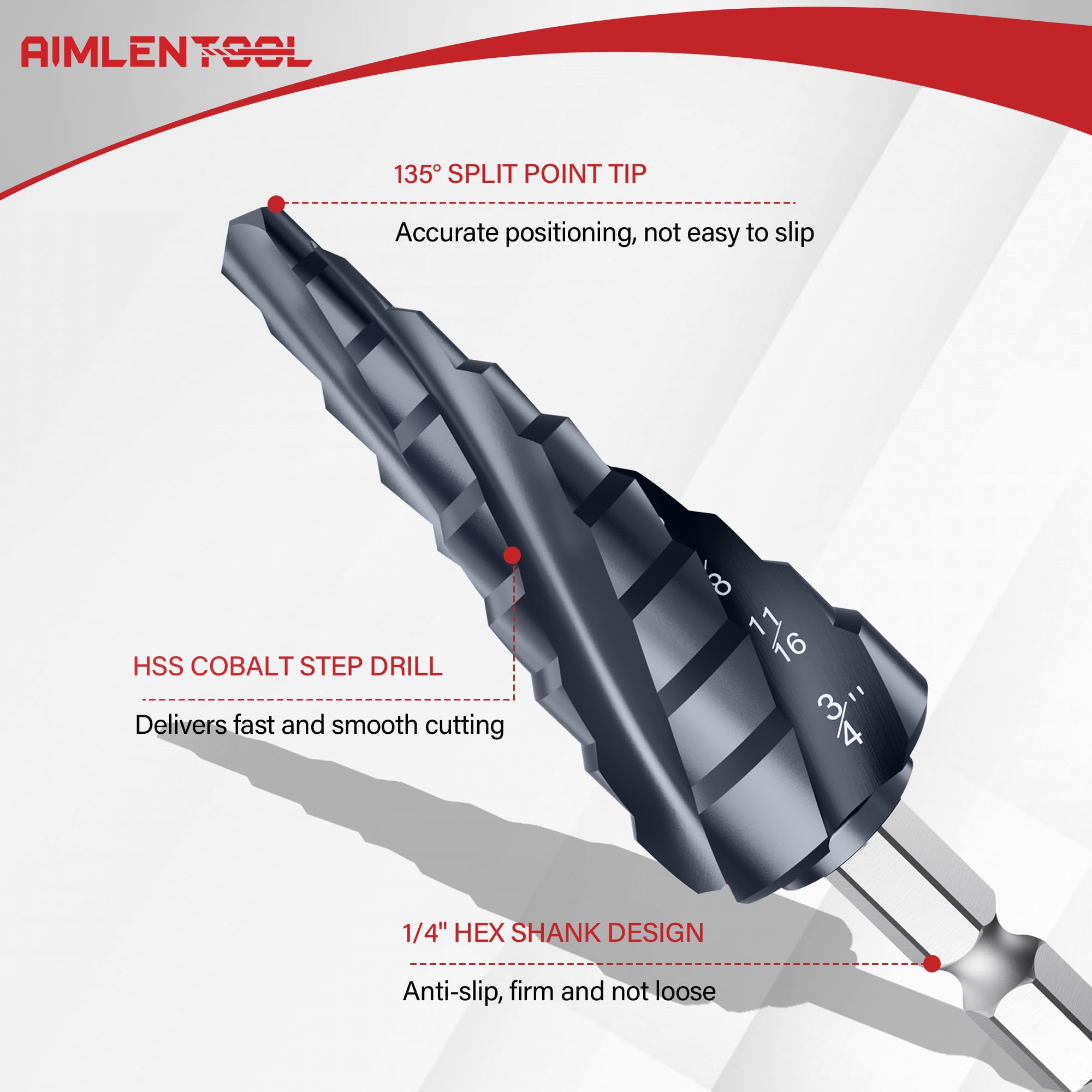 ROGAPER M35 Four Spiral Flute Cobalt Step Drill Bit Set 1/8"-7/8