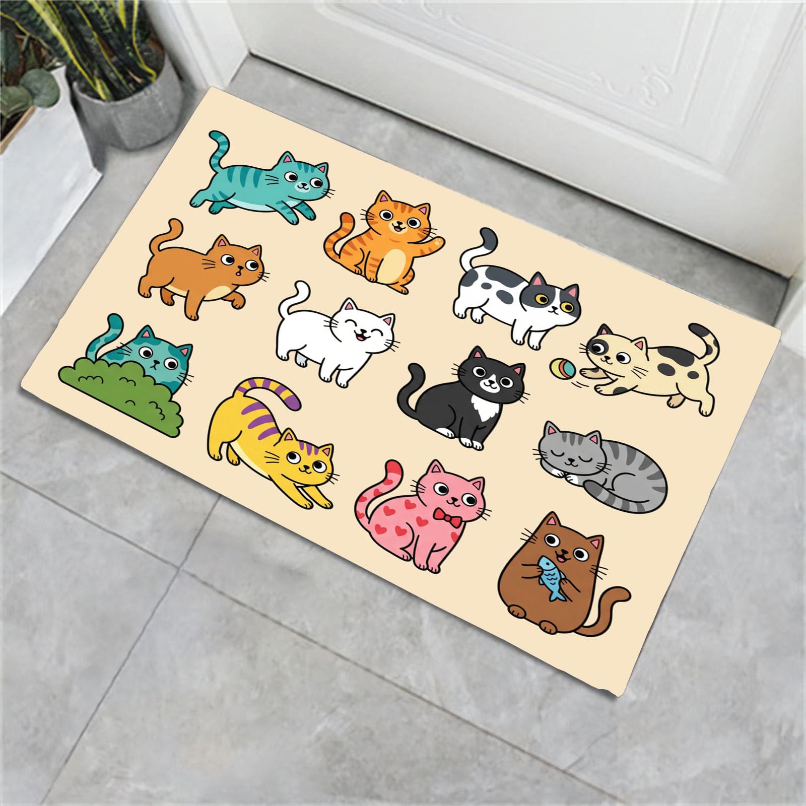 Tapis de douche antidérapant beige contre les sols mouillés avec motif chat