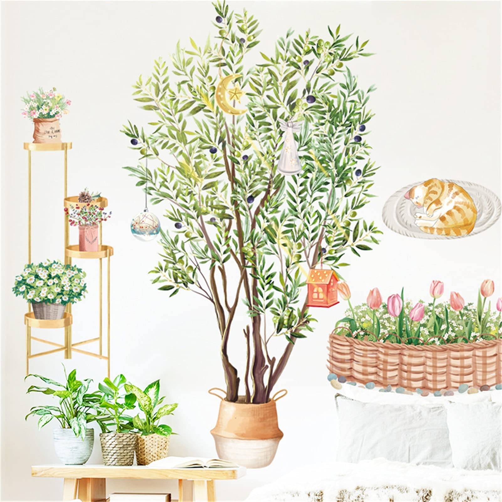 Adesivi ​Murali Piante verdi Piante di pittura autoadesiva in vaso soggiorno camera da letto sfondo decorazione della parete adesivo rimovibile murale for la decorazione domestica Wallpaper