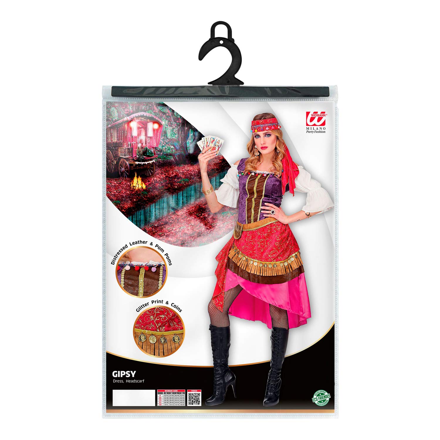 W WIDMANN MILANO Party Fashion GIPSY (dress, headscarf) - (XL), Red / White / Pink / Purple - Image 2