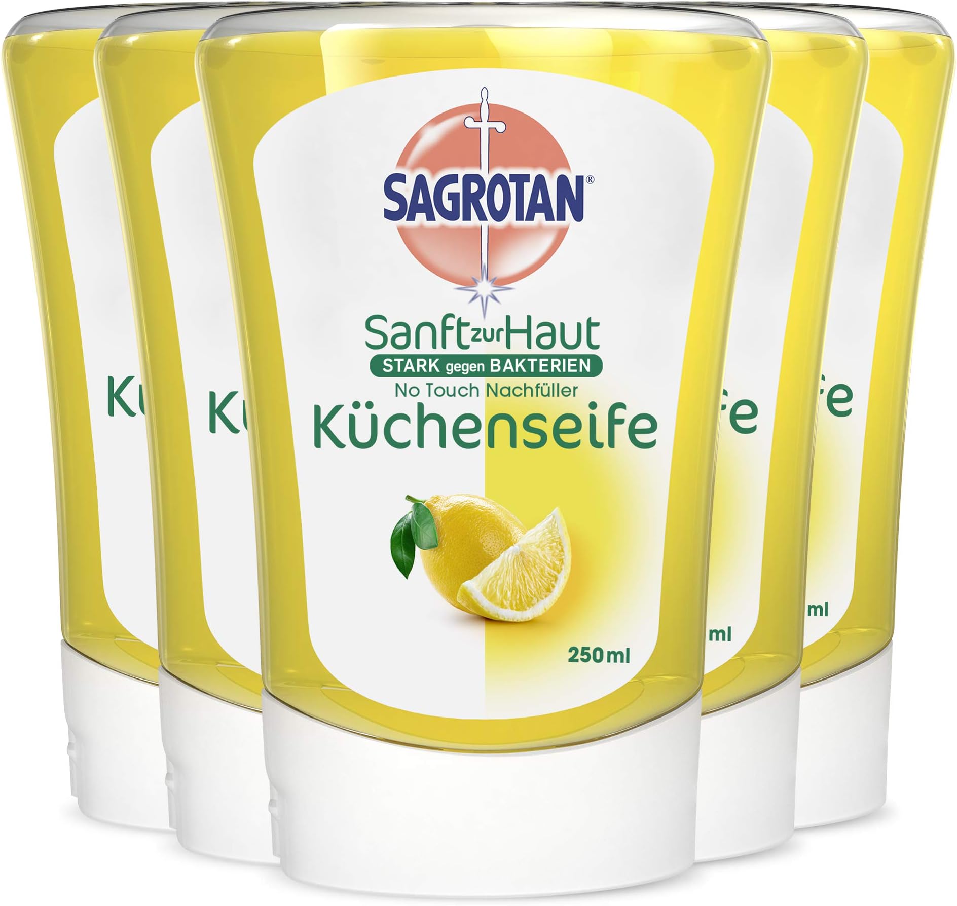 Sagrotan No-Touch Citrus Kitchen Soap Refill - For Automatic Soap Dispenser - 5 x 250ml Hand Soap