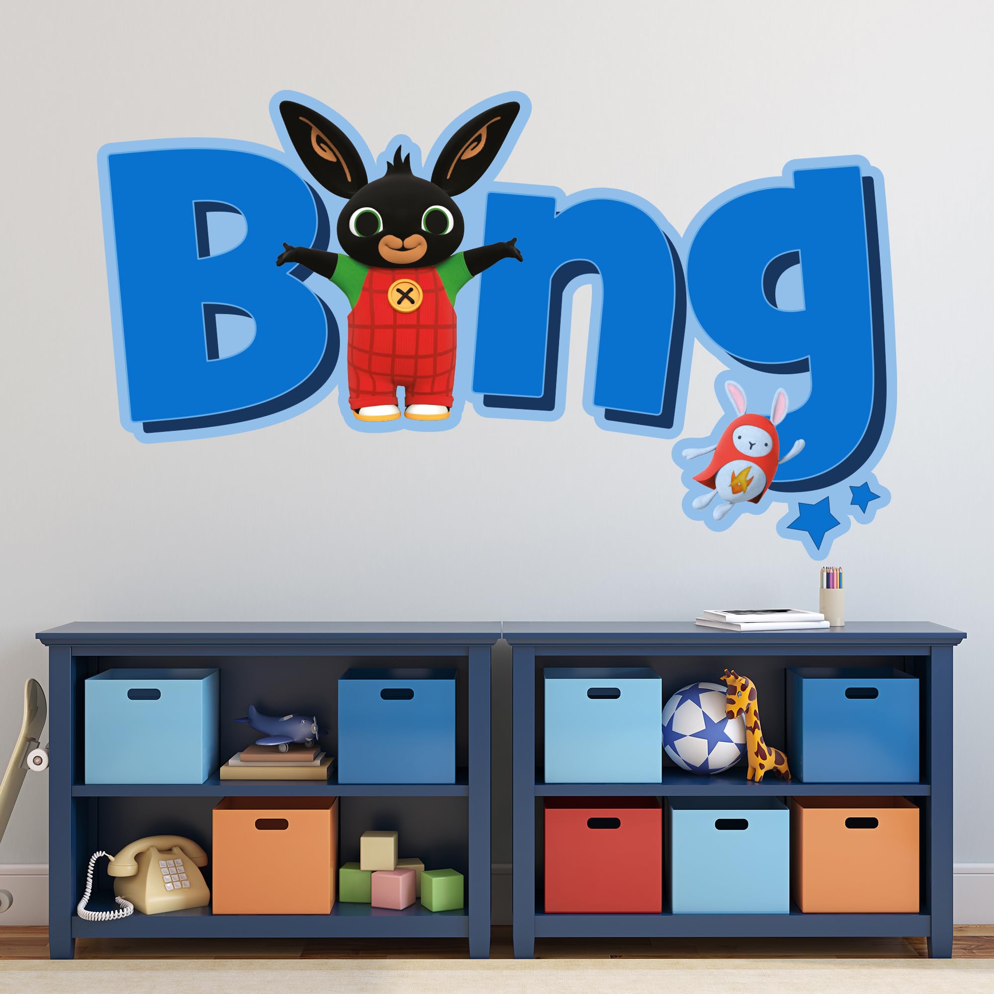 Bing Wall Sticker - Bing Bunny and His Name Wall Decal Kids Art (60cm Width x 35cm Height)