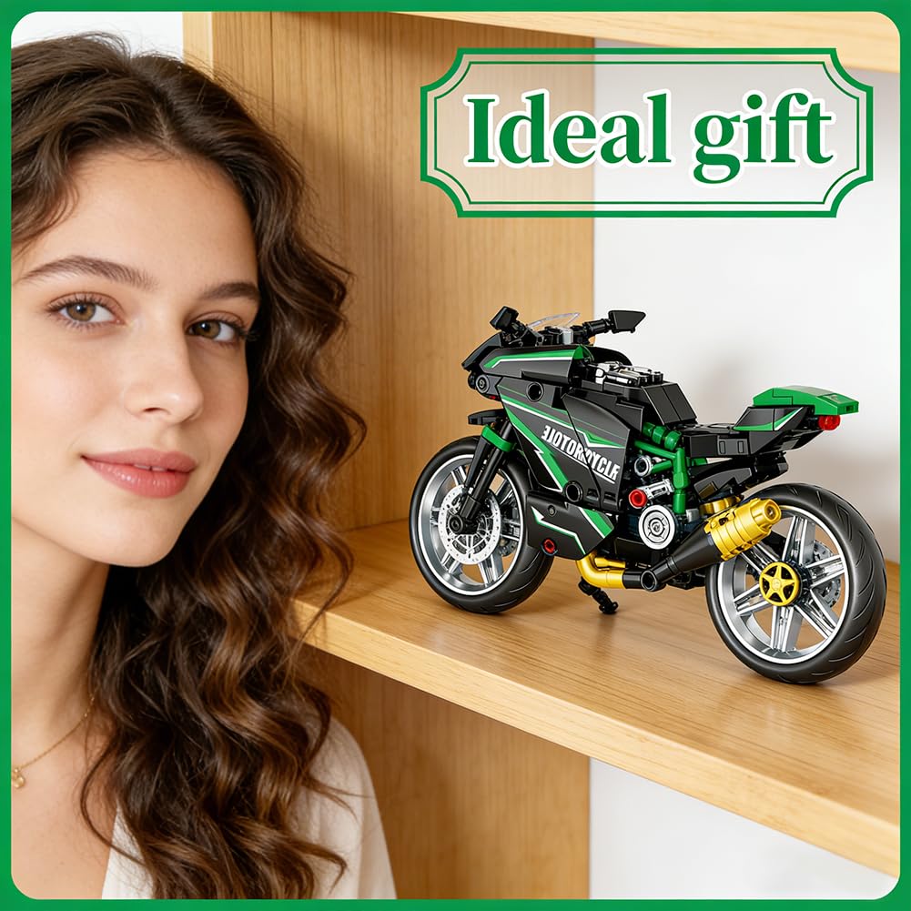 Blocs De Construction De Moto, Moto Modèle à Assembler,Collectionner Blocs Cadeau De Construction Pour Ados Et Adultes,Cadeau Pour Adultes Et Enfants, Décoration De Bureau, Diy 14+ (green)
