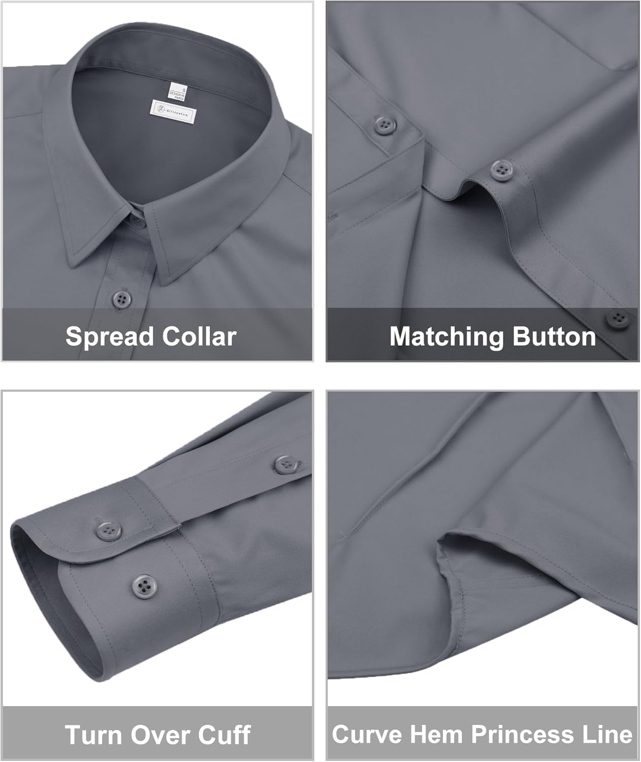 siliteelon Womens Classic-Fit Dress Shirts Long Sleeve Button Down Wrinkle-Free Stretch Solid Casual Work Office Blouse Top - Image 3