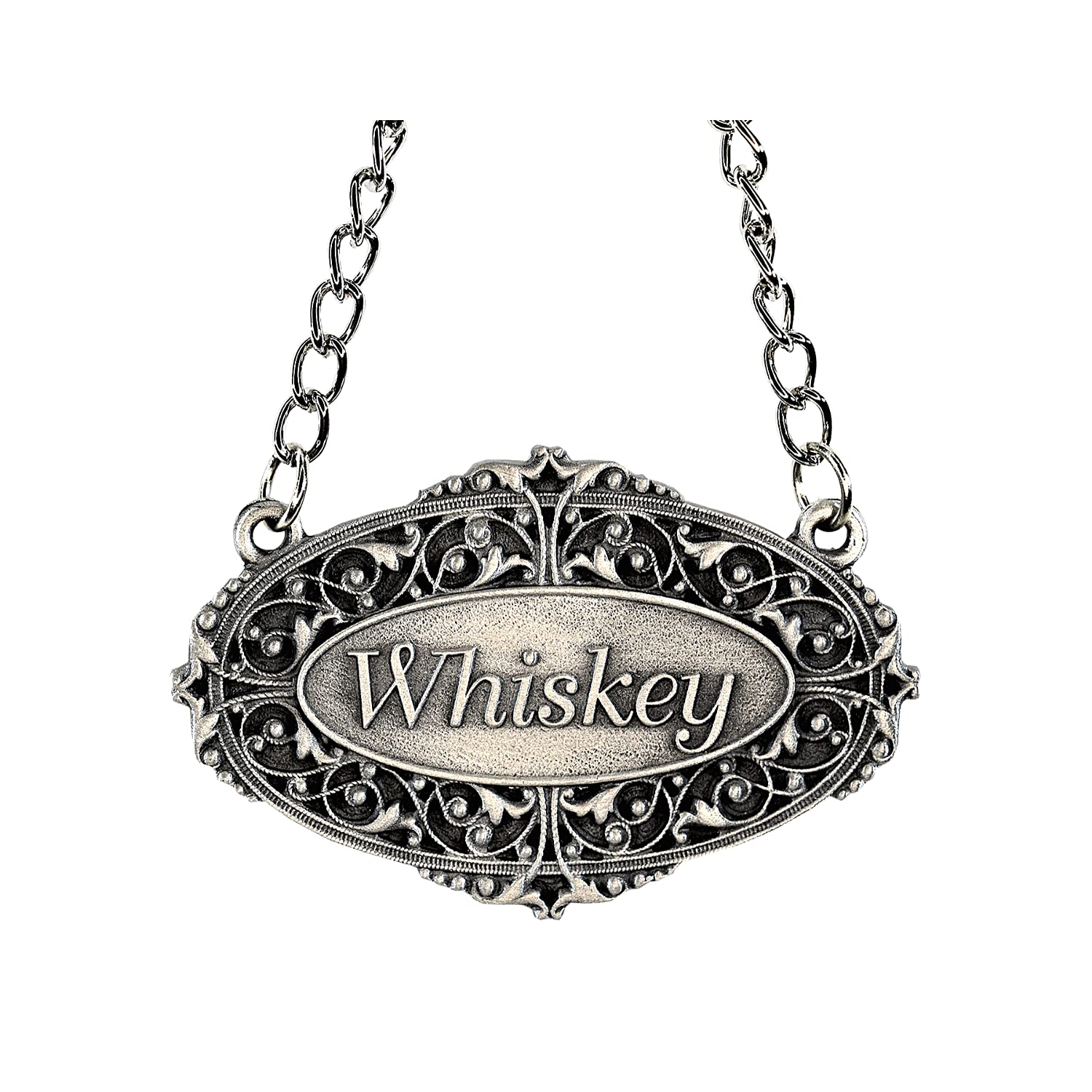 Heritage Pewter Whiskey Liquor Decanter Label – Whiskey Liquor Tag with Adjustable Chain | Perfect for Housewarming Gift, Parties, Holidays, & Anniversaries | Expertly Crafted Fine Pewter