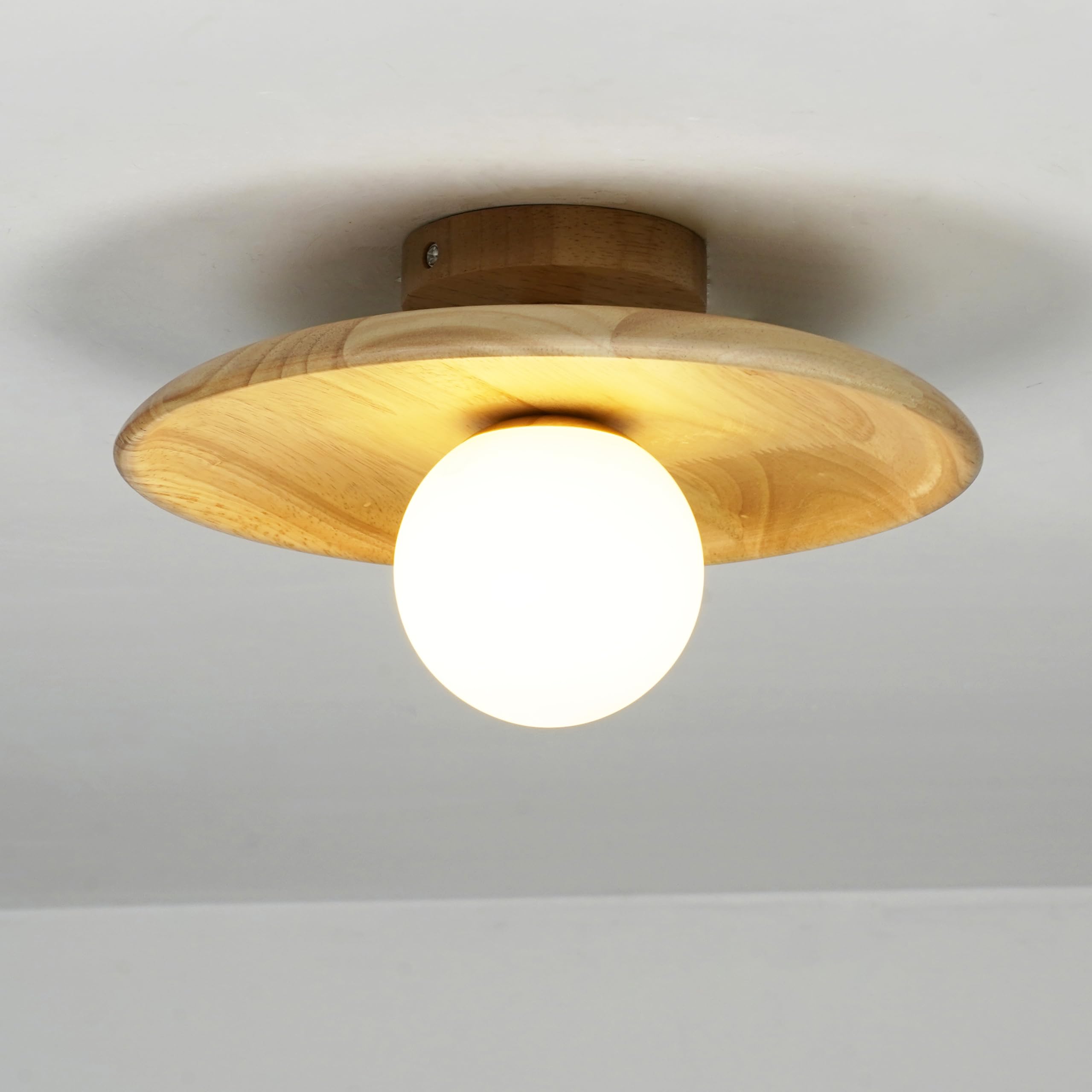 Aeyee Wood Flush Mount Ceiling Light, Round Close to Ceiling Light
