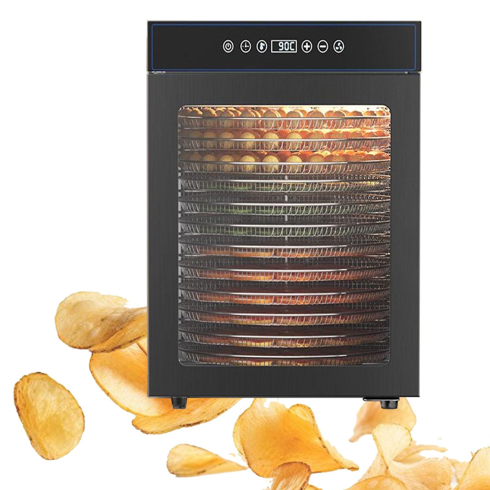 Disidratatore Alimentare Per Carne Secca, Frutta, Carne - Vassoio Rotante A 360°, Scatola Di Essiccazione Elettrica Per Carne Con Display Digitale, Essiccatore Per Verdure In Acciaio Inox,Black