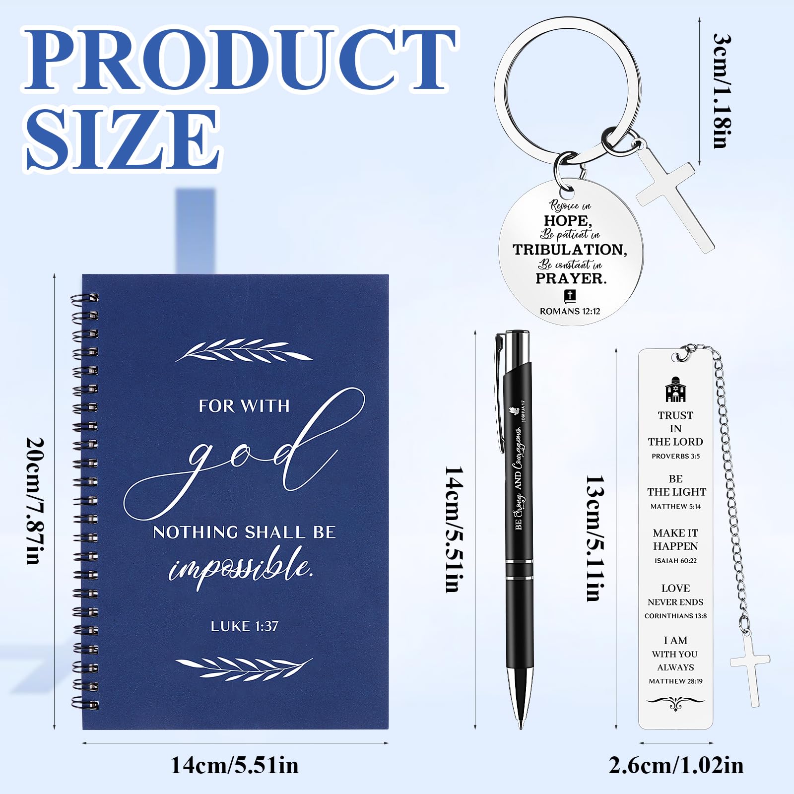 HAOWANWW 4Sets Christian Religious Gift with Christian Spiral Notebook Journal Inspirational Bible Verse Ballpoint Pen Keychain Religious Scripture Bookmarks for Women Men Sunday School Church - Image 2