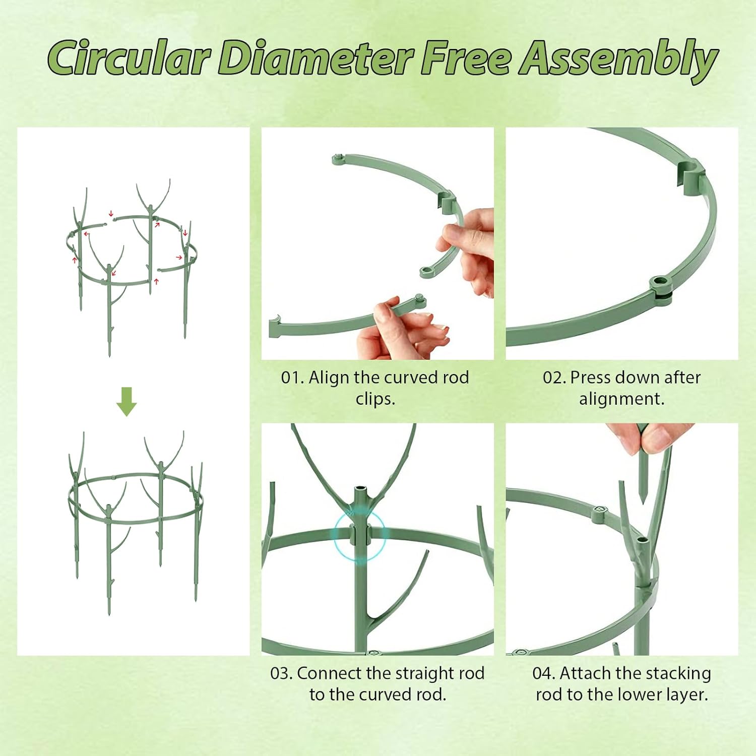 10 Pack Stackable Plant Support Stakes with Connectors, Adjustable Climbing Support for Monstera, Pothos & Philodendron – Modular Assembly Kit with 10 Rods, 10 Bends, 20m Twist Tie & 2m Velcro