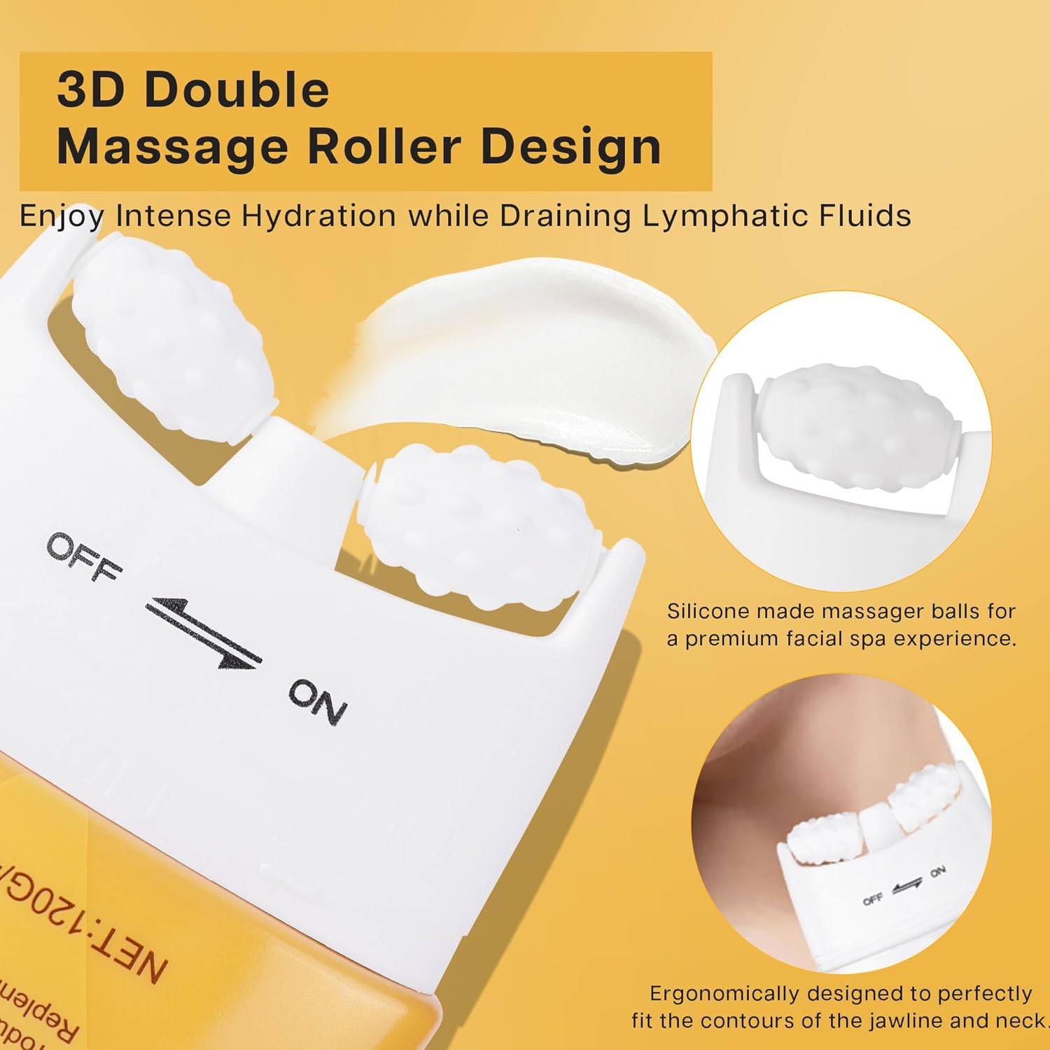 Close-up of the 3D Double Massage Roller Design of the VRAIKO EELHOE AH-8 Neck Firming Cream