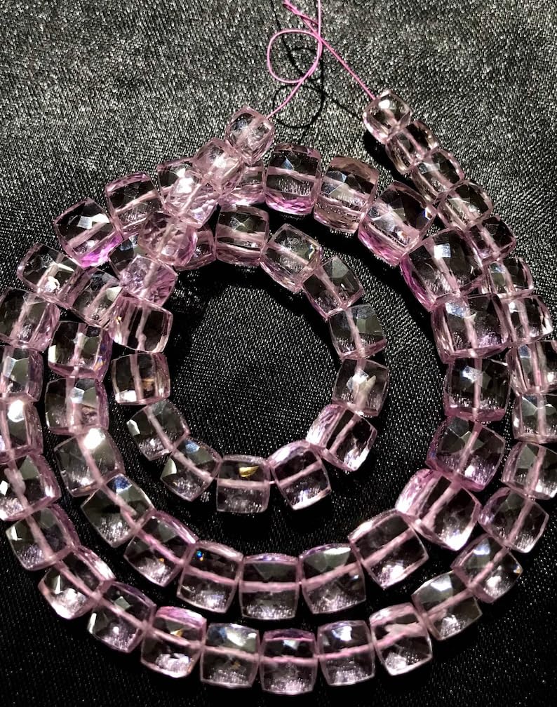Naturalny morganit korund kostka, fasetowane koraliki, 7 x 8 - 6 x 8 mm, 45 cm, długi sznurek, tworzenie biżuterii, koraliki z kamieni szlachetnych do naszyjnika, bransoletki
