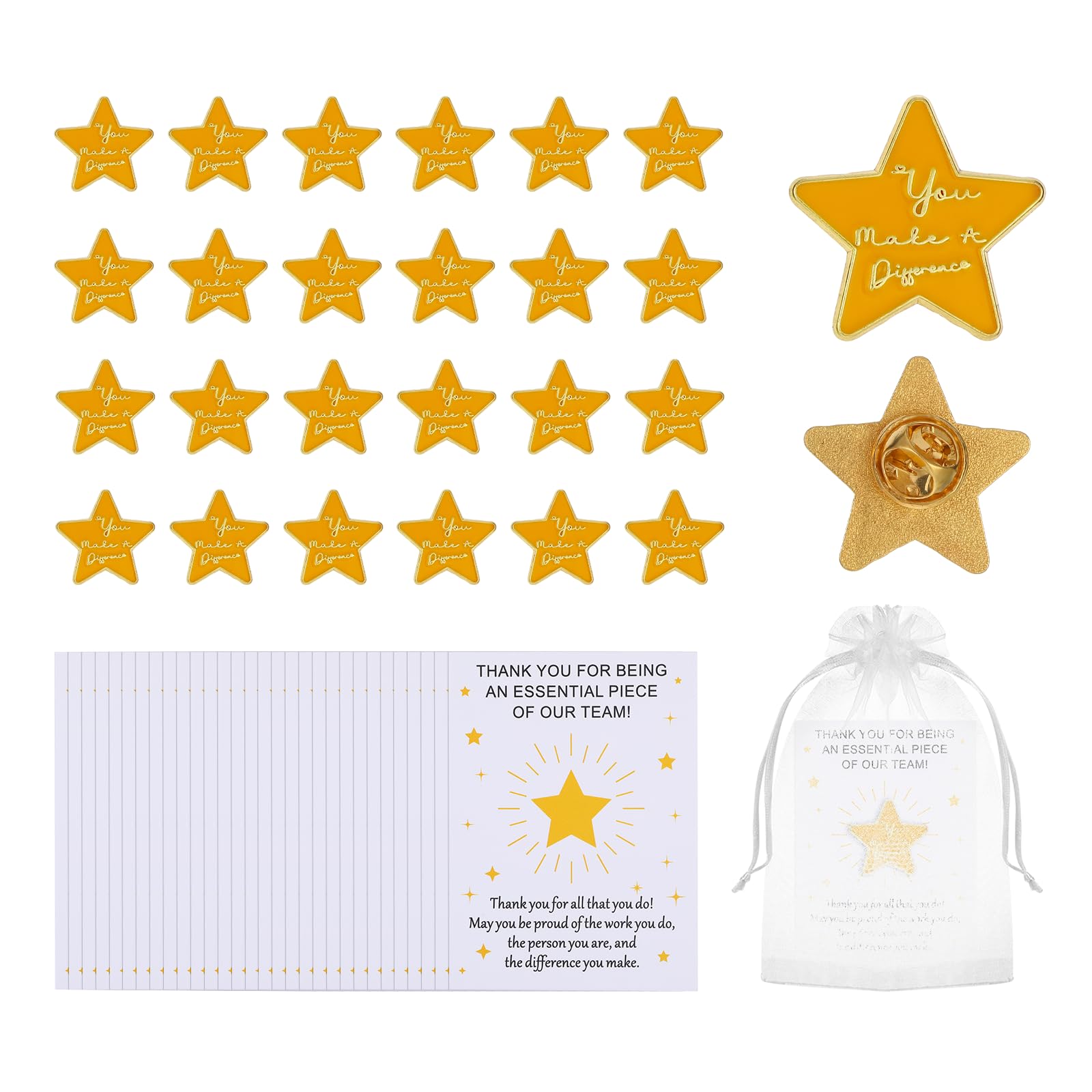 Gweichunon Star 25 Pack Employee Appreciation Gifts Bulk Gold Enamel Pin Badges For Lanyards, Staff Appreciation Gifts For Employees Colleagues, Lanyard Pins For Team Recognition, Employee Of The Month Awards