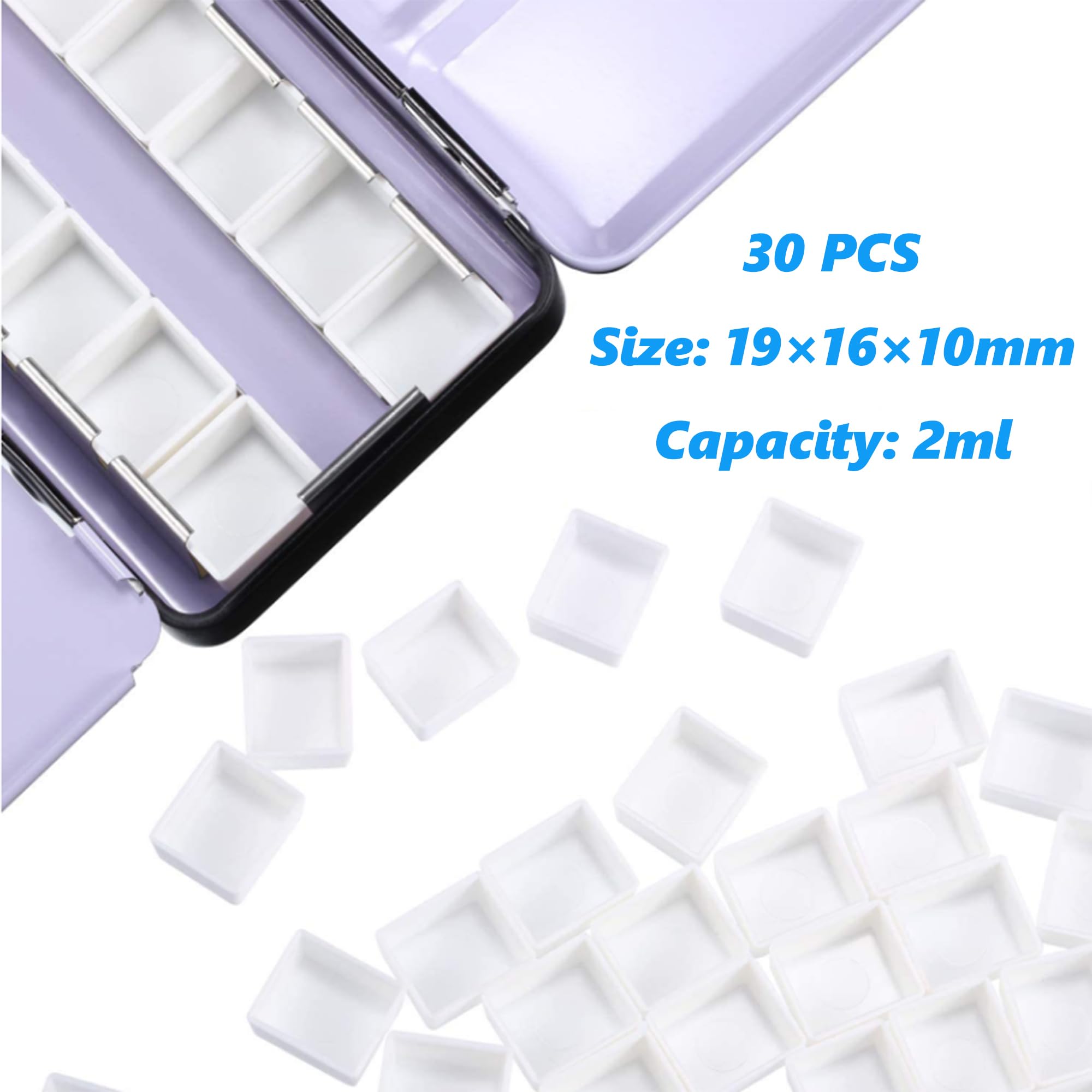 Godet Aquarelle 25Pcs Portable Aquarelle Blanc Vide En Plastique Demi Godets Boîte Aquarelle Peinture Casseroles Palette Plastique