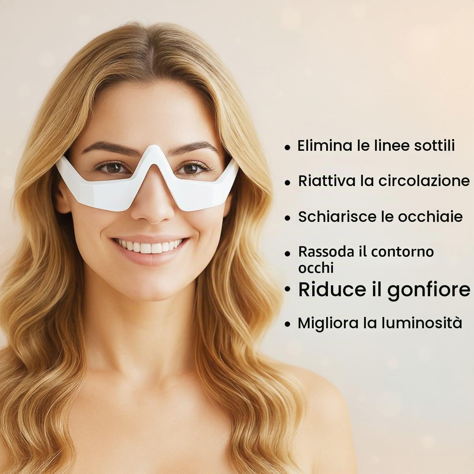 Occhiali per terapia sotto gli occhi a luce rossa con microcorrente, 4 modalità di trattamento per ridurre occhiaie, gonfiore, rughe e linee sottili, massaggiatore oculare ricaricabile per alleviare