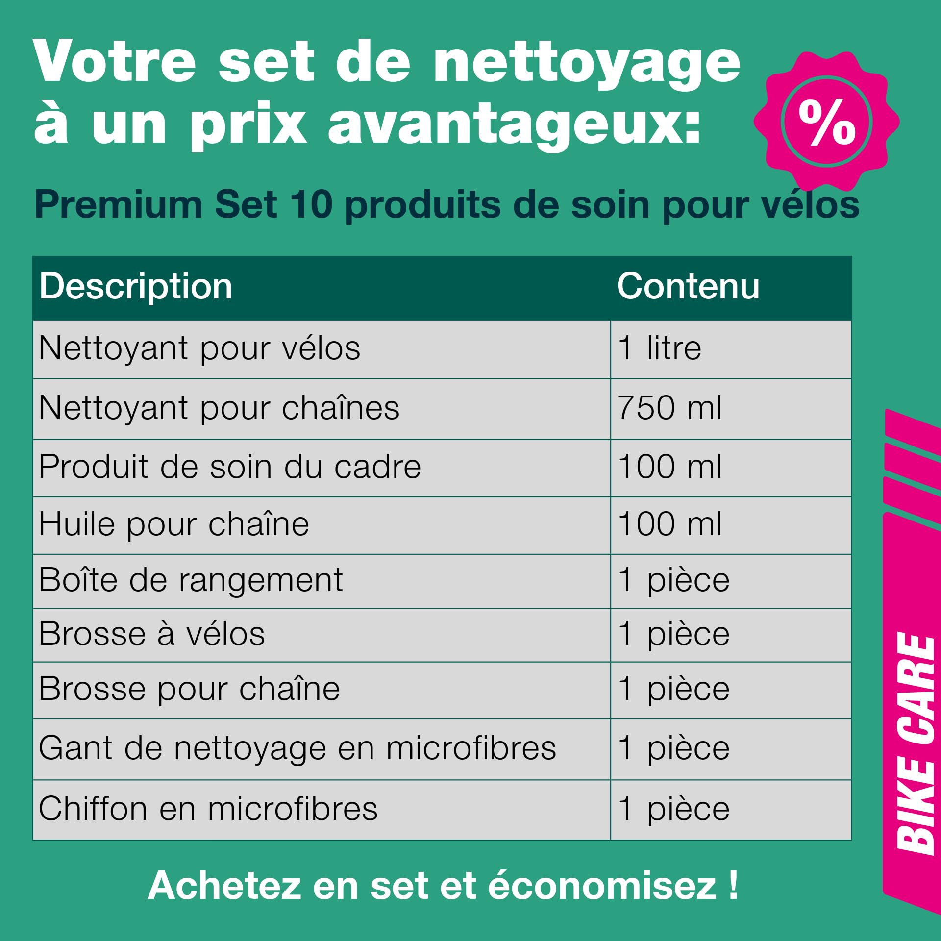 bio-chem Kit 9 produits d'entretien et nettoyage vélo, vtt + accessoires | Produits nettoyants d'entretien du cadre velo route, chaine vtt - Accessoires inclus - Boite de rangement incluse