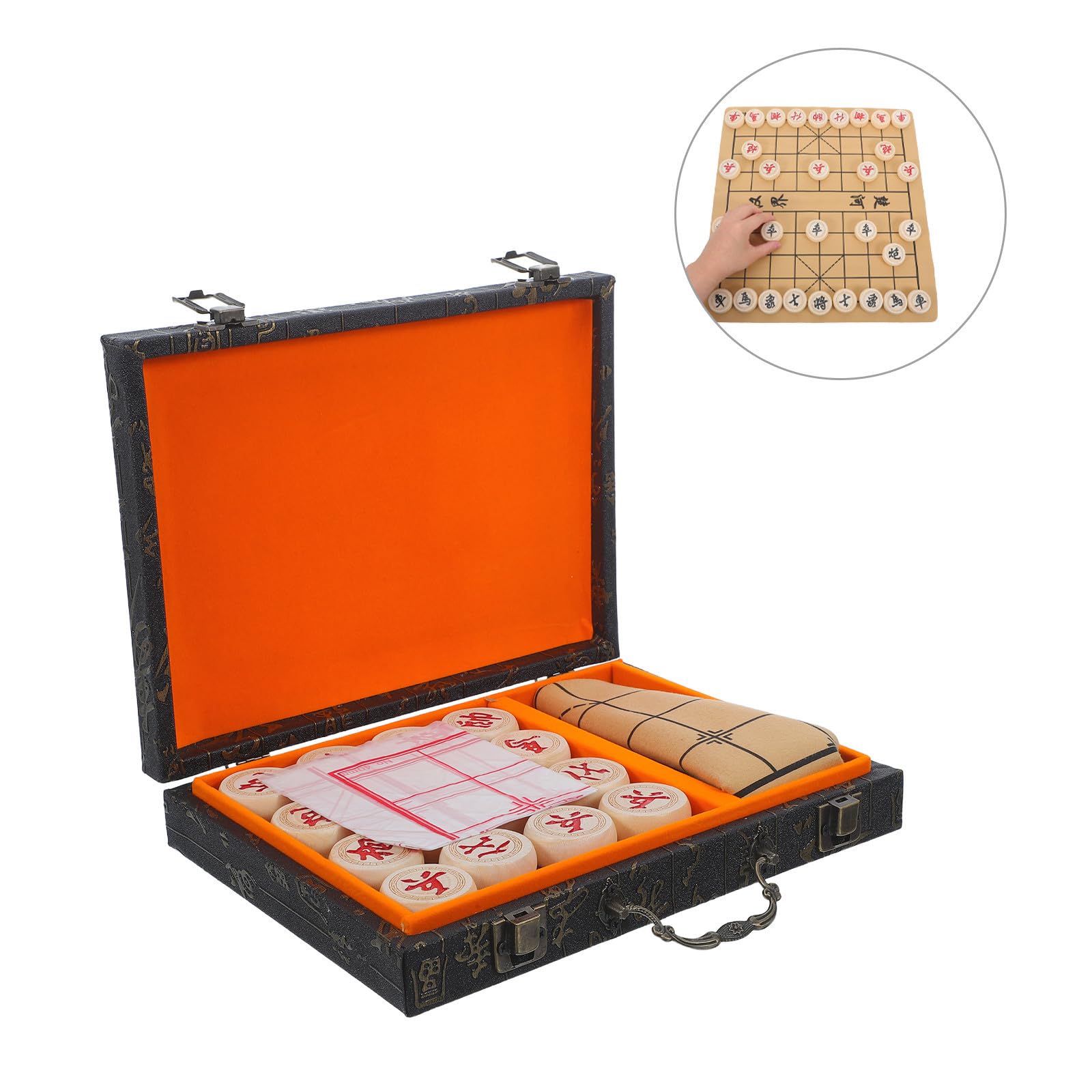 Alasum Juego de Mesa Ajedrez Artesanal de Madera de Abedul con Tablero PU y Piezas de Aleación de Zinc, Almacenamiento Conveniente y Transporte Fácil para Estudio y Oficina