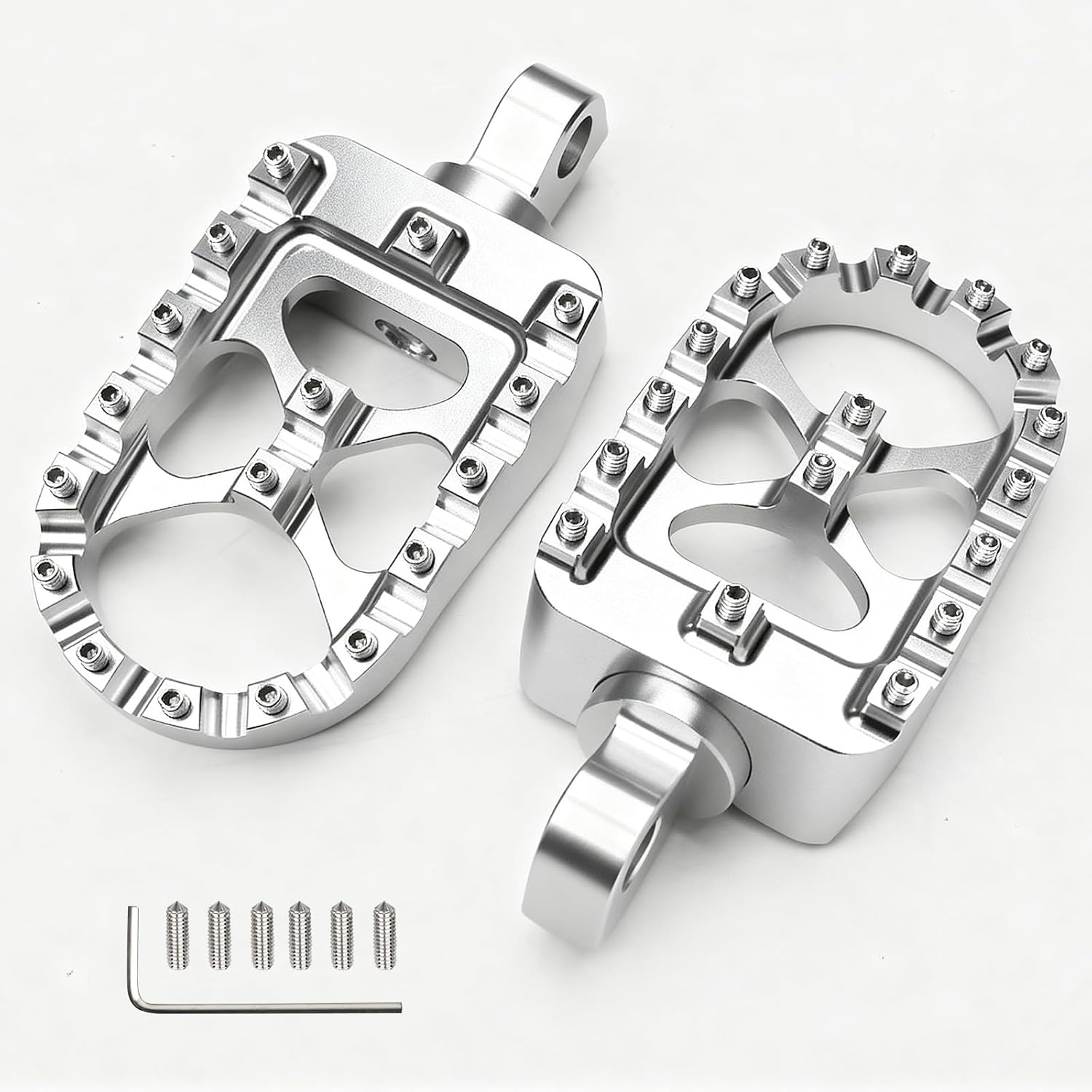 MDPROMCP CNC Motorcycle Wide Foot Pegs Aluminum 360° Roating Adjustable Suitable Compaitble with Dyna Fatboy Iron 883 Sportster 883(Silver)