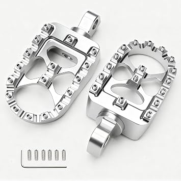 MDPROMCP CNC Motorcycle Wide Foot Pegs Aluminum 360 Roating Adjustable Suitable Compaitble with Dyna Fatboy Iron 883 Sportster 883Silver